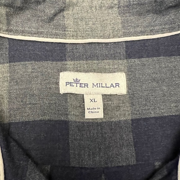 Peter Millar Plaid Button Down flannel Shirt Men XL Blue Gray Long Sleeve Cotton - Picture 2 of 8